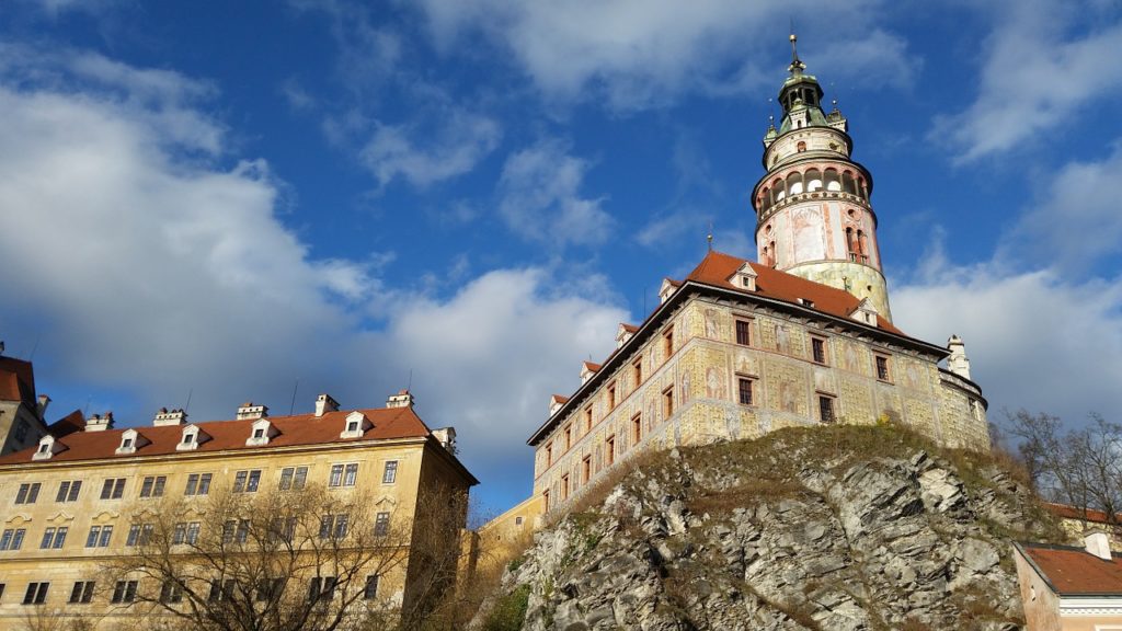cesky krumlov, czech republic, moravia, winter, castle tower