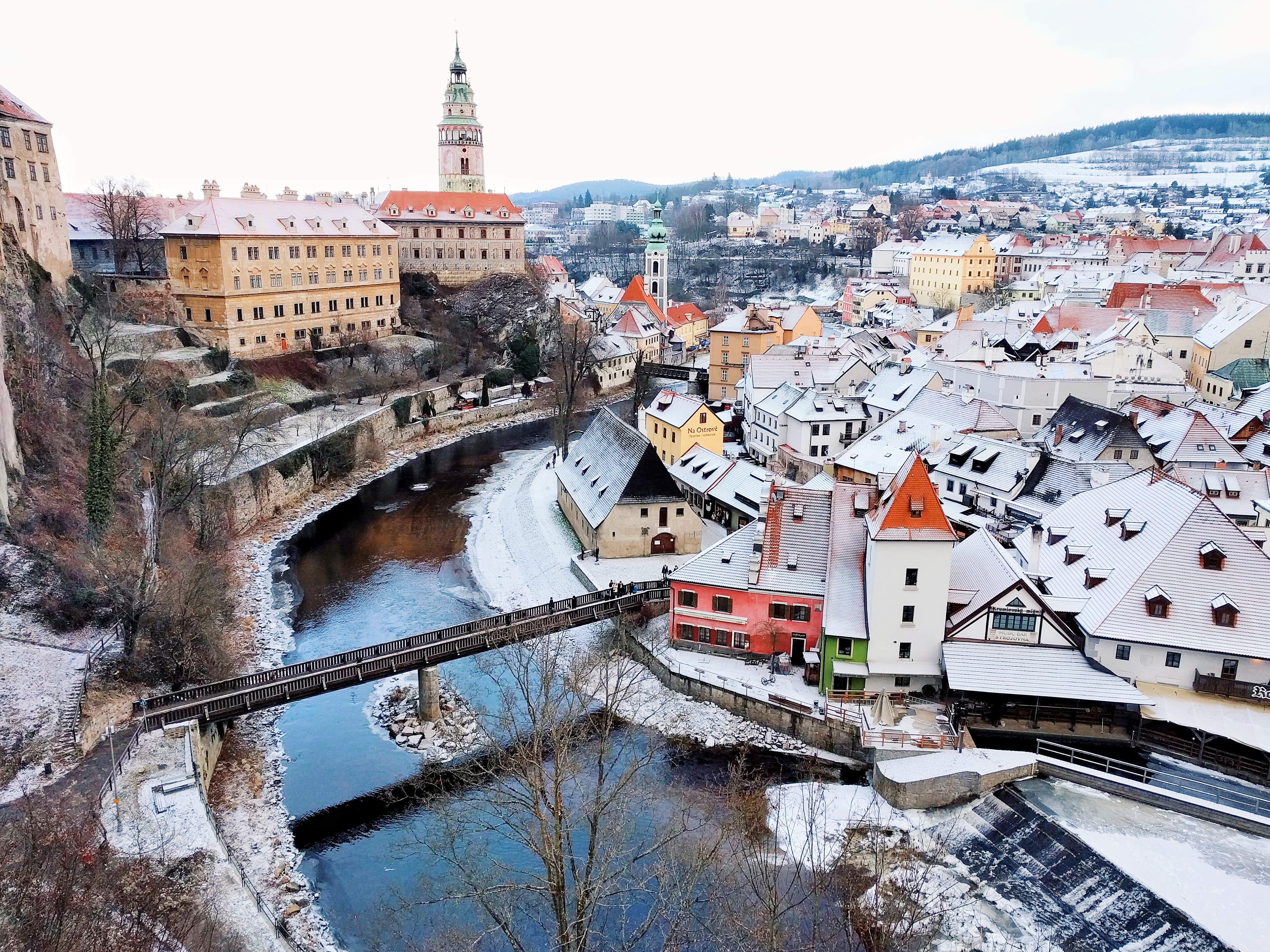 cesky krumlov, czech republic, moravia, winter, castle tower